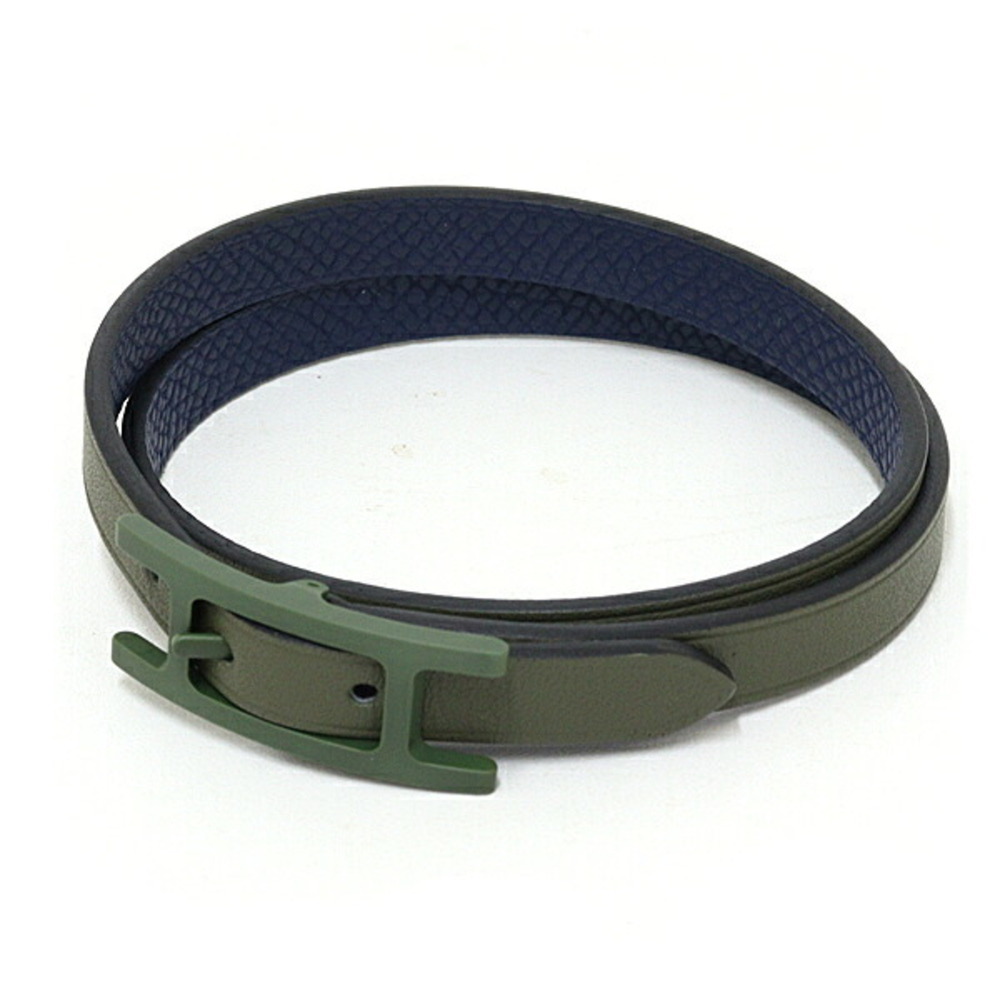 HERMES Blue Leather Charm Bracelet